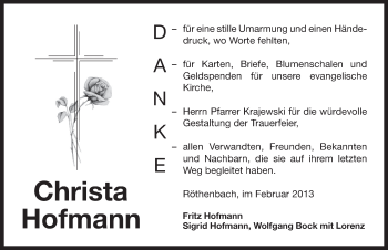 Traueranzeige von Christa Hofmann von Pegnitz-Zeitung